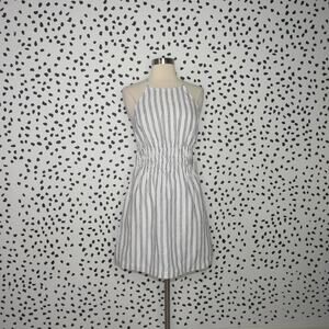 R.G. Kane White Striped Field Linen Sleeveless Mini Dress